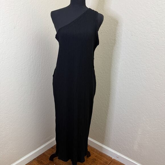 LNA Palmer One Shoulder Ribbed Black Cut Out Knit Dress Women’s Size 2X NWT - Picture 1 of 8